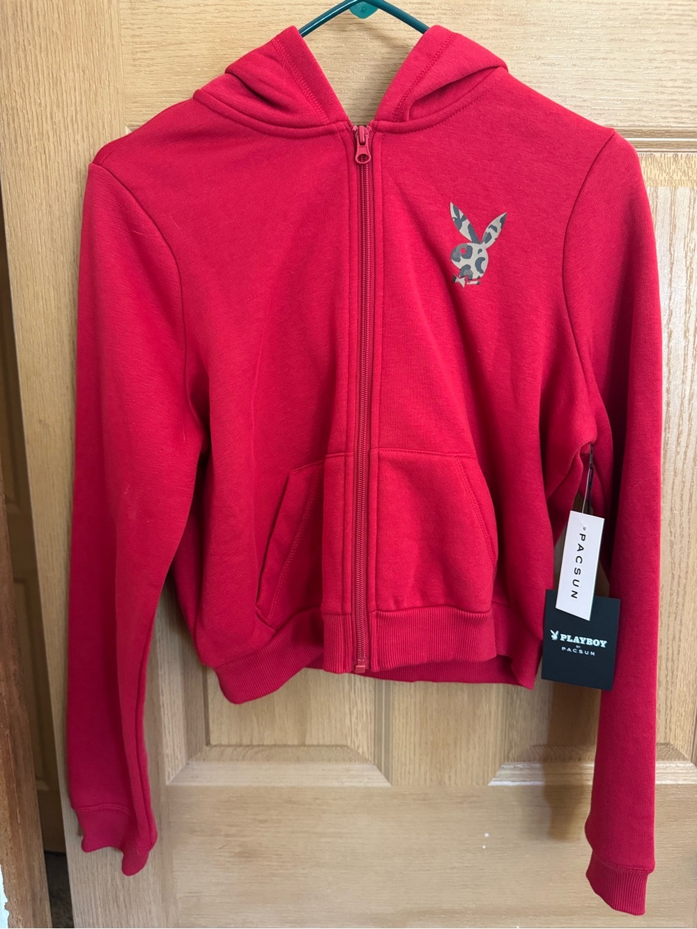 PacSun Red Zip-Up Hoodie with Playboy Bunny Logo
